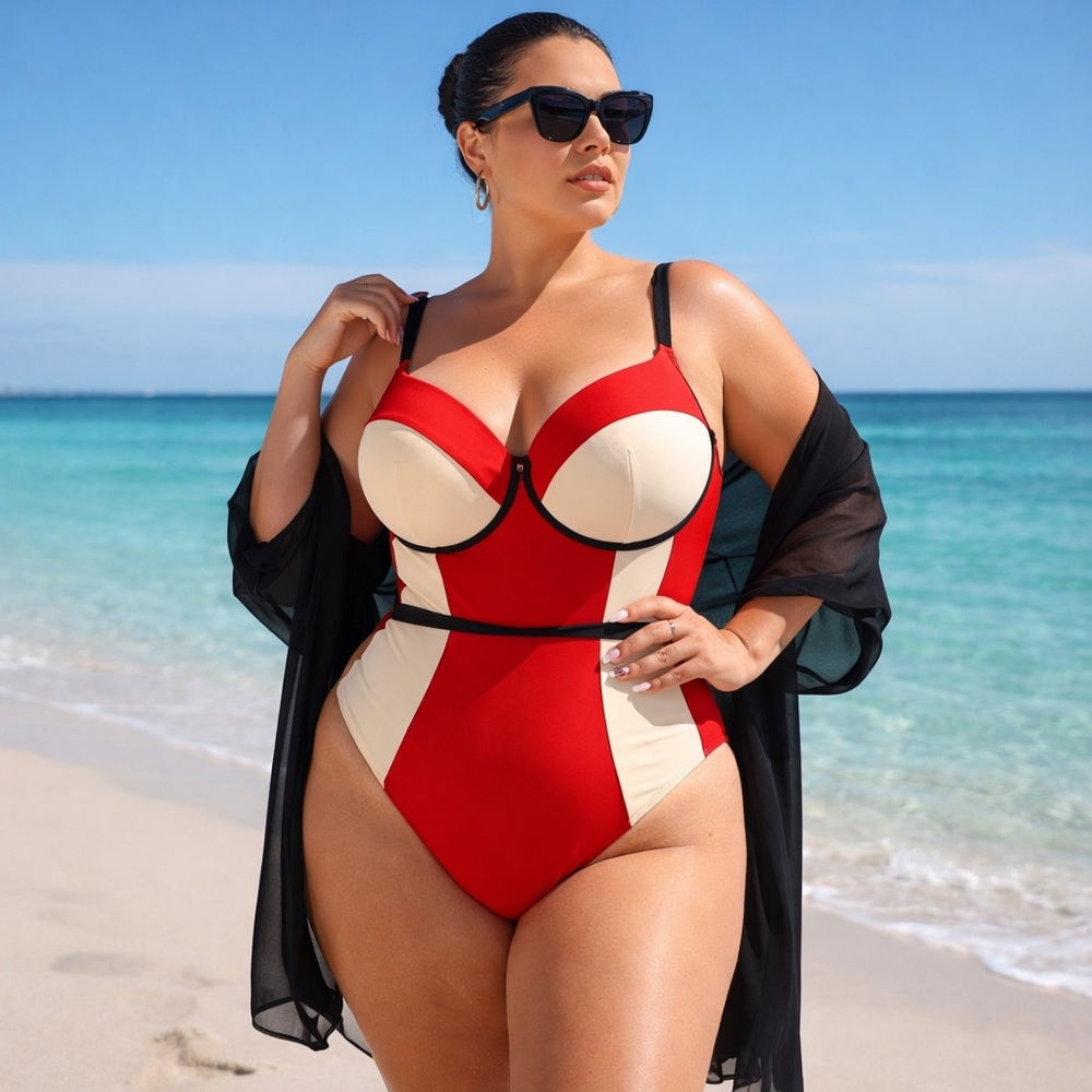 Chromat 3X Colorblock One Piece Swimsuit Structured Cup High Cut Swim